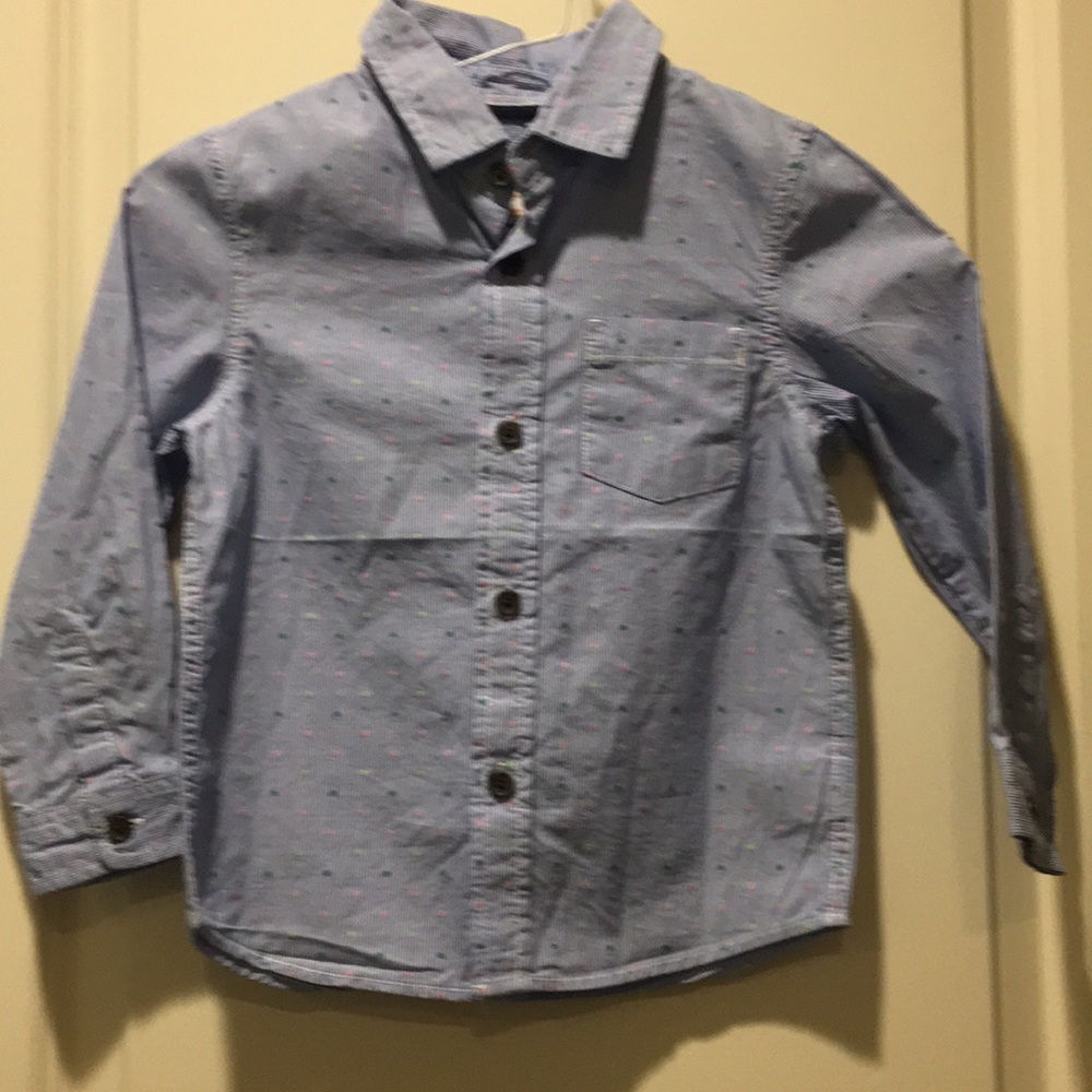Cat&Jack boys button down shirt blue stripes pink blue embroidered dots size 4T
